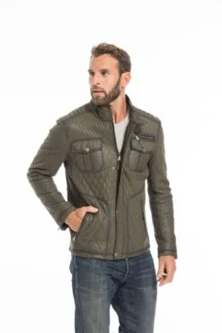 Veste Cuir Homme Verte " ASSENCIO "