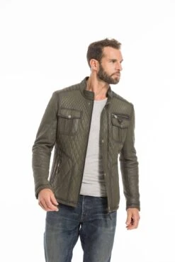 Veste Cuir Homme Verte " ASSENCIO " -Maroquinerie cg23hommeassensiogreen24238 045103100 1645 26092022