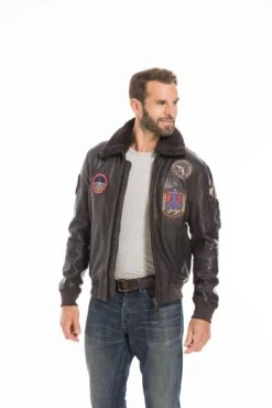 Blouson Cuir Homme Patrouille De France Marron " ATHOS " -Maroquinerie cg23hommeathosmarron24265 064411200 1646 26092022