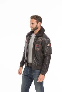 Blouson Cuir Homme Patrouille De France Marron " ATHOS " -Maroquinerie cg23hommeathosmarron24266 012081600 1646 26092022