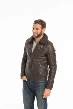 Blouson Cuir Homme Marron " AUBIN " -Maroquinerie cg23hommeaubinmarron25319 040140500 1647 26092022