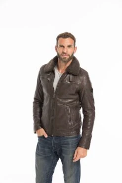 Blouson Cuir Homme Marron " AUBIN "