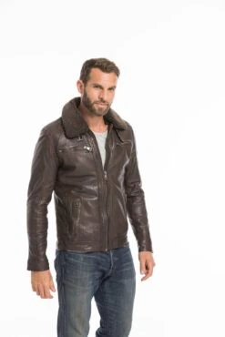 Blouson Cuir Homme Marron " AUBIN " -Maroquinerie cg23hommeaubinmarron25321 049383200 1647 26092022