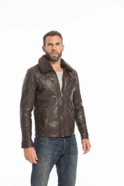Blouson Cuir Homme Marron " AUBIN " -Maroquinerie cg23hommeaubinmarron25322 093896100 1647 26092022