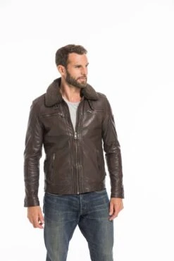 Blouson Cuir Homme Marron " AUBIN " -Maroquinerie cg23hommeaubinmarron25323 001161000 1648 26092022