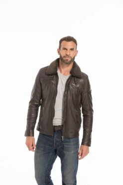 Blouson Cuir Homme Marron " AUBIN " -Maroquinerie cg23hommeaubinmarron25327 047753600 1648 26092022