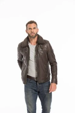 Blouson Cuir Homme Marron " AUBIN " -Maroquinerie cg23hommeaubinmarron25328 055489500 1648 26092022