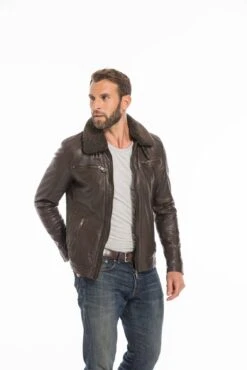 Blouson Cuir Homme Marron " AUBIN " -Maroquinerie cg23hommeaubinmarron25329 000919500 1648 26092022