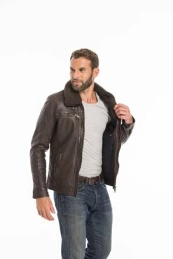 Blouson Cuir Homme Marron " AUBIN " -Maroquinerie cg23hommeaubinmarron25331 048196000 1647 26092022