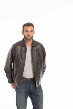 Blouson En Cuir D'agneau Marron Pour Homme Classique " DIPLOMATE "