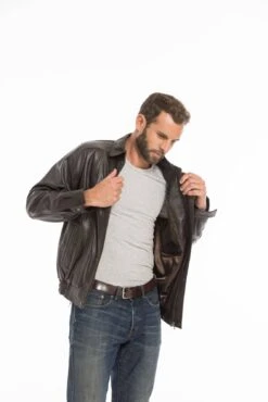 Blouson En Cuir D'agneau Marron Pour Homme Classique " DIPLOMATE " -Maroquinerie cg23hommediplomatemarron25699 012797900 1826 26092022