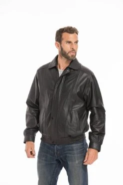 Blouson En Cuir D'agneau Noir Pour Homme Classique " DIPLOMATE " -Maroquinerie cg23hommediplomatenoir25840 037029300 1827 26092022