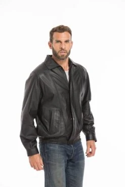 Blouson En Cuir D'agneau Noir Pour Homme Classique " DIPLOMATE " -Maroquinerie cg23hommediplomatenoir25841 064689700 1827 26092022