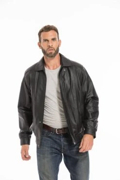 Blouson En Cuir D'agneau Noir Pour Homme Classique " DIPLOMATE " -Maroquinerie cg23hommediplomatenoir25846 085870000 1827 26092022