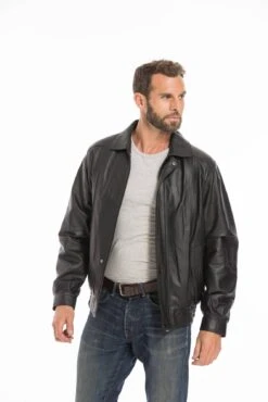 Blouson En Cuir D'agneau Noir Pour Homme Classique " DIPLOMATE "