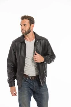 Blouson En Cuir D'agneau Noir Pour Homme Classique " DIPLOMATE " -Maroquinerie cg23hommediplomatenoir25848 011890800 1827 26092022
