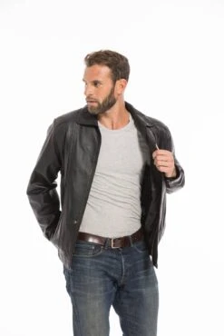 Blouson En Cuir D'agneau Noir Pour Homme Classique " DIPLOMATE " -Maroquinerie cg23hommediplomatenoir25850 054031100 1827 26092022