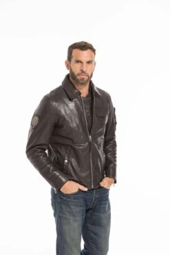 Blouson Cuir Homme Patrouille De France Marron " JAEGGER " -Maroquinerie cg23hommejaeggermarron24862 024711400 1036 27092022