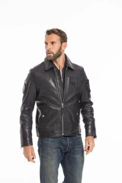 Blouson Cuir Homme Patrouille De France Navy " JAEGGER " -Maroquinerie cg23hommejaeggernavy24845 070430100 1038 27092022