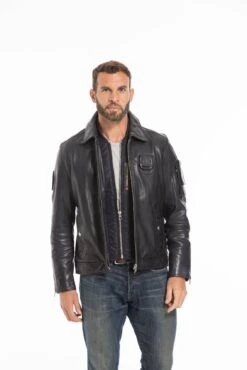 Blouson Cuir Homme Patrouille De France Navy " JAEGGER " -Maroquinerie cg23hommejaeggernavy24851 093746000 1038 27092022