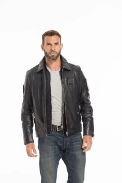 Blouson Cuir Homme Patrouille De France Navy " JAEGGER " -Maroquinerie cg23hommejaeggernavy24854 075144000 1037 27092022