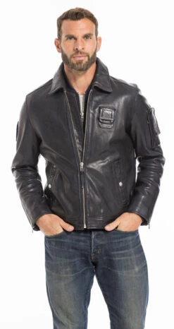 Blouson Cuir Homme Patrouille De France Navy " JAEGGER " -Maroquinerie cg23hommejaeggernavy24 001846200 1037 27092022