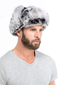 Chapka Agneau + Lapin Noir / Gris " EMIL "