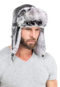 Chapka Agneau + Lapin Noir / Gris " EMIL " -Maroquinerie chapka emil fourrure 5 009067900 1102 02102019