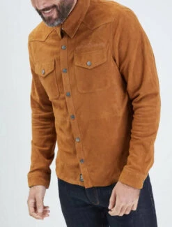 Chemise Chèvre Velours Homme Cognac " 102203 " -Maroquinerie chemise chvre velours cognac 102203 3 091665700 0946 22032022