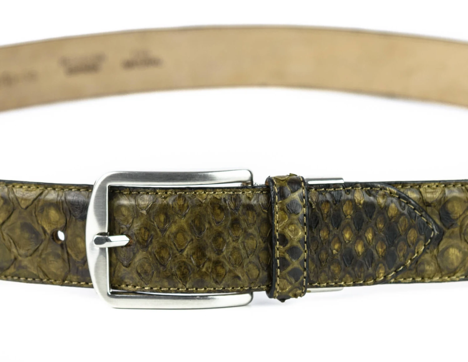 Ceinture Cuir Python Naturel Exotique Verde Kaki " 321 " 1 Ceinture Cuir Python Naturel Exotique Verde Kaki " 321 "