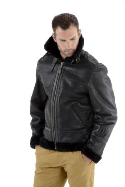Blouson Cuir Homme Schott Fourrure Mouton Noir Coupe Bombardier " LC 1259 " -Maroquinerie cuir10686 1259 074703100 1517 09102015