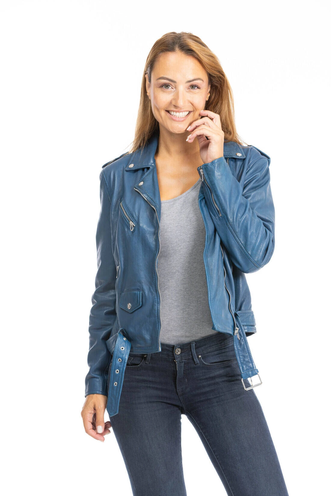 Blouson Cuir Femme Daytona Bleu " PAULA " 4 Blouson Cuir Femme Daytona Bleu " PAULA " – Image 4