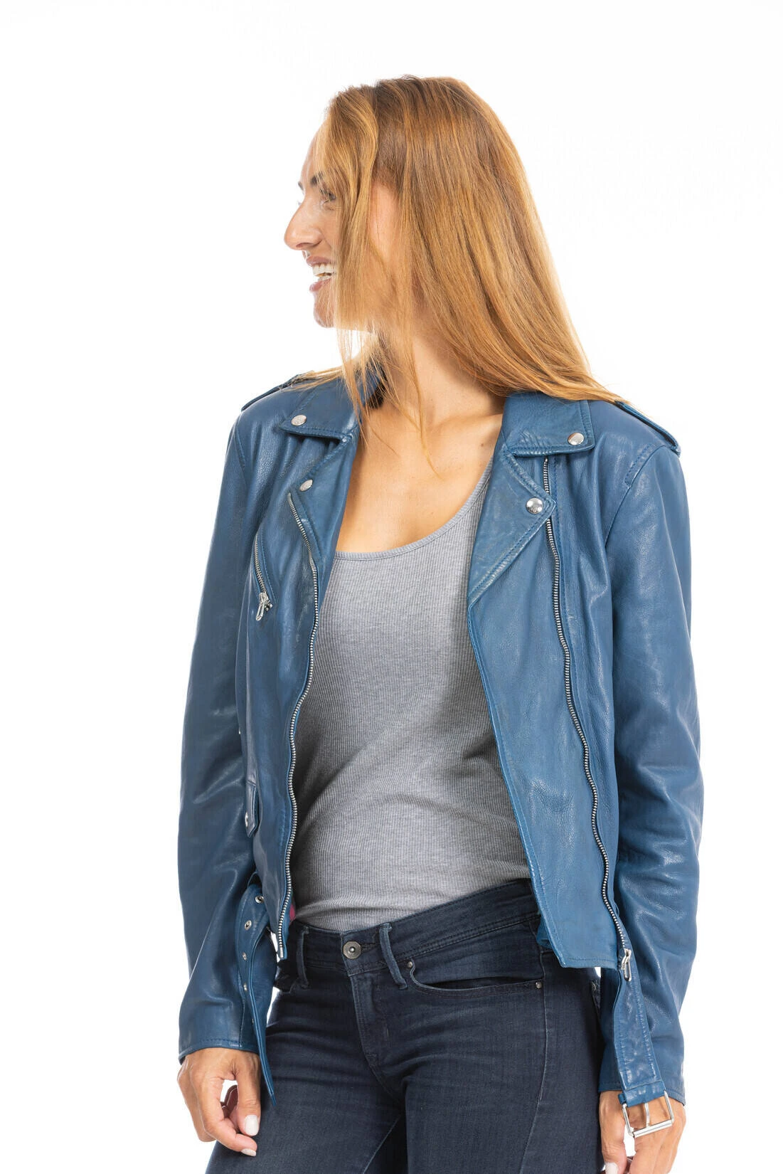 Blouson Cuir Femme Daytona Bleu " PAULA " 3 Blouson Cuir Femme Daytona Bleu " PAULA " – Image 3