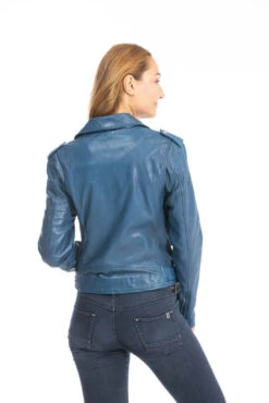 Blouson Cuir Femme Daytona Bleu " PAULA "