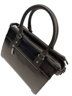Sac à Main Cuir Vachette Noir Aspect Croco " DC-202 " -Maroquinerie dc202croconoirface 086153100 1138 17112023