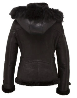 Blouson Cuir Mouton Femme Noir " DISTEL " Style Bombardier à Capuche
