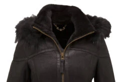 Blouson Cuir Mouton Femme Noir " DISTEL " Style Bombardier à Capuche -Maroquinerie distelnoirzoom 058473600 1127 23102023