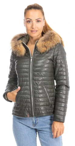 Blouson Cuir Femme Kaki Oakwood " 61677 " -Maroquinerie doudoune61677kaki 006493900 1552 25092023