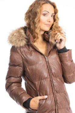 Doudoune Longue Femme Agneau Cognac " 101973 " -Maroquinerie doudoune 101973 cognac 9 056641800 1002 28092023