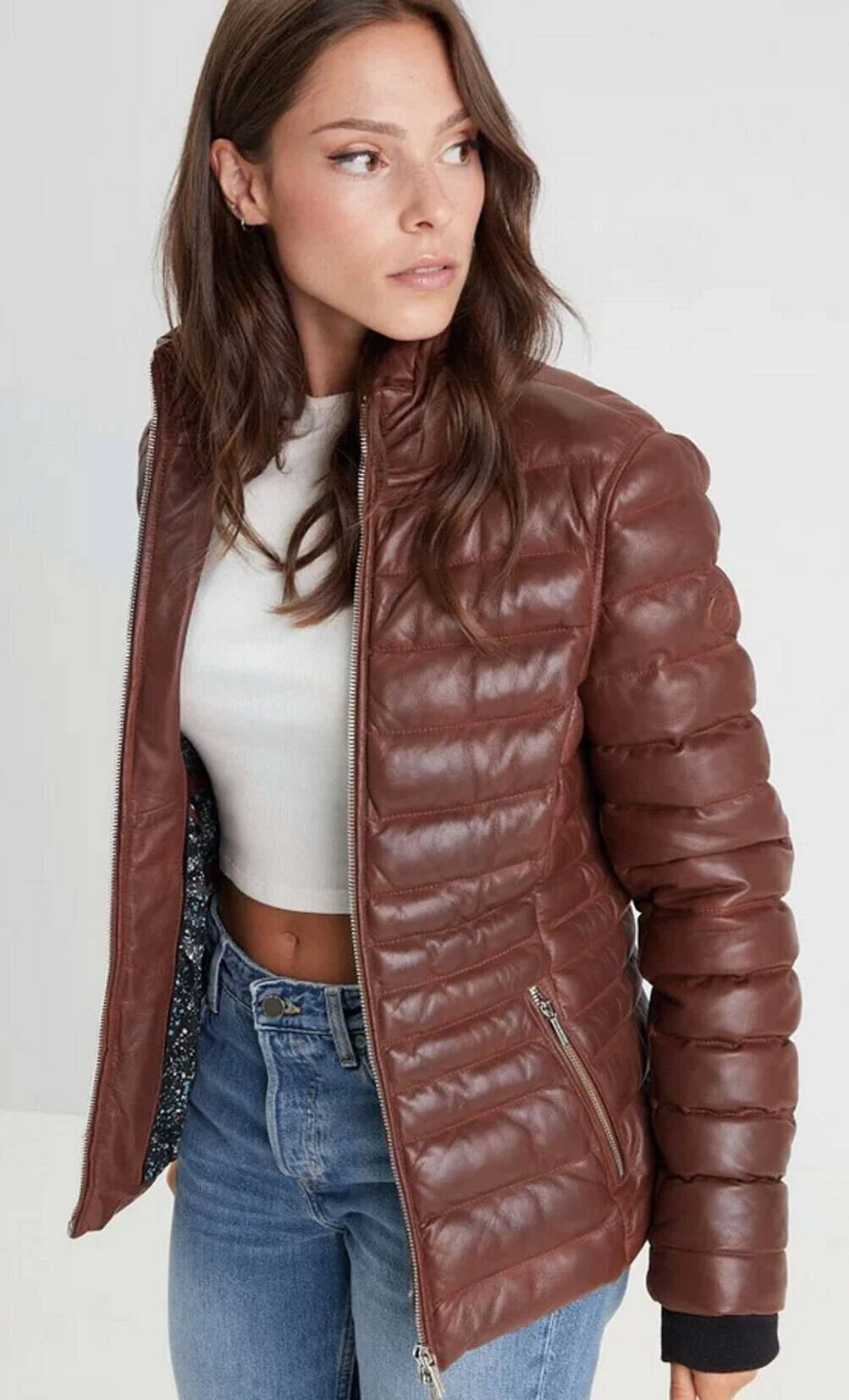 Doudoune Cuir Femme Cognac " 102034 " 2 Doudoune Cuir Femme Cognac " 102034 " – Image 2