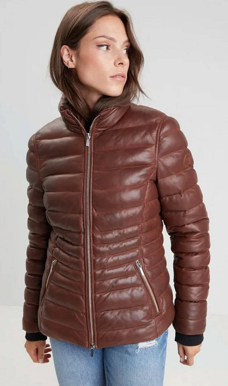 Doudoune Cuir Femme Cognac " 102034 " 7 Doudoune Cuir Femme Cognac " 102034 " – Image 7