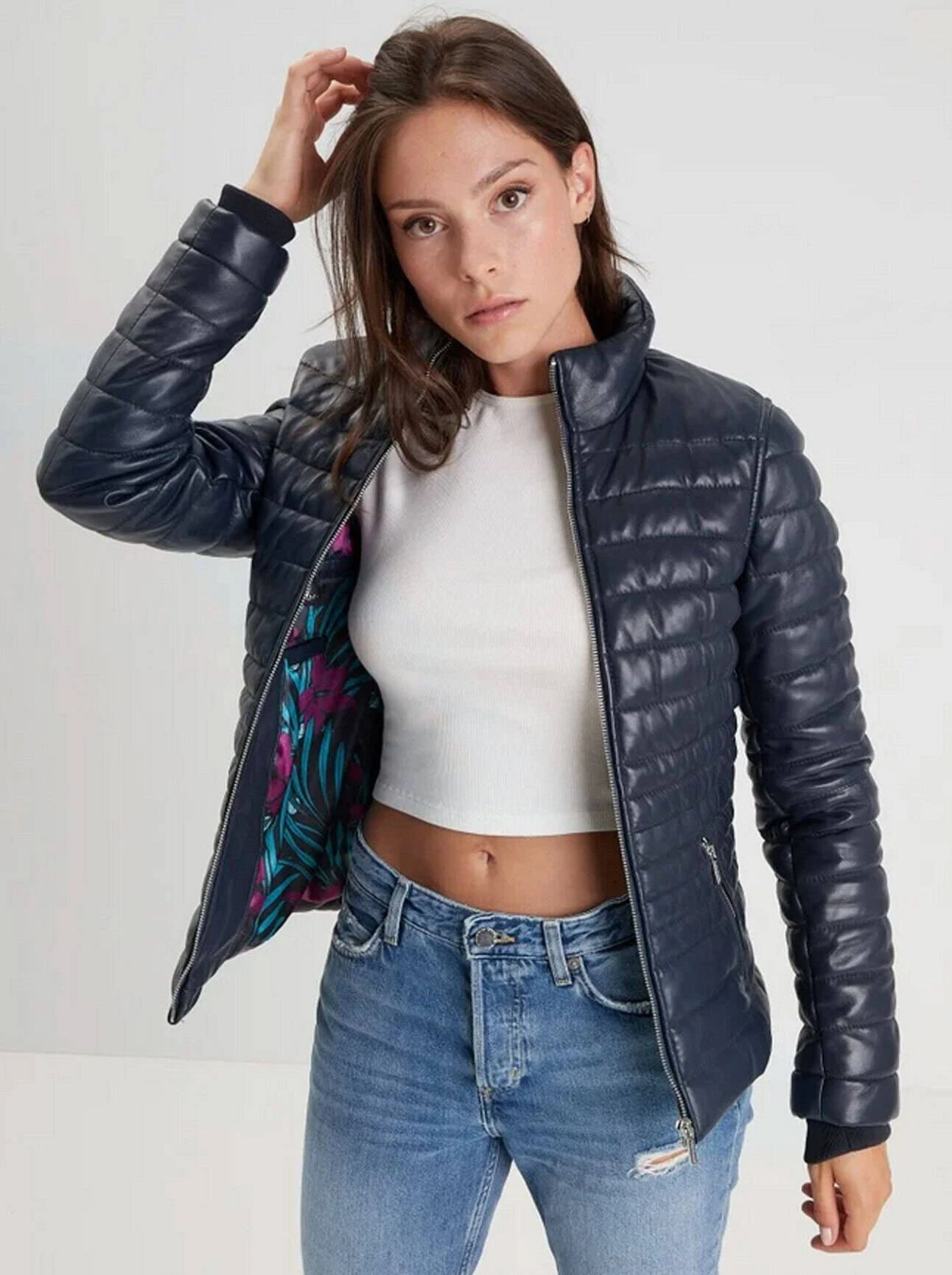 Doudoune Cuir Femme Navy " 102034 " 1 Doudoune Cuir Femme Navy " 102034 "