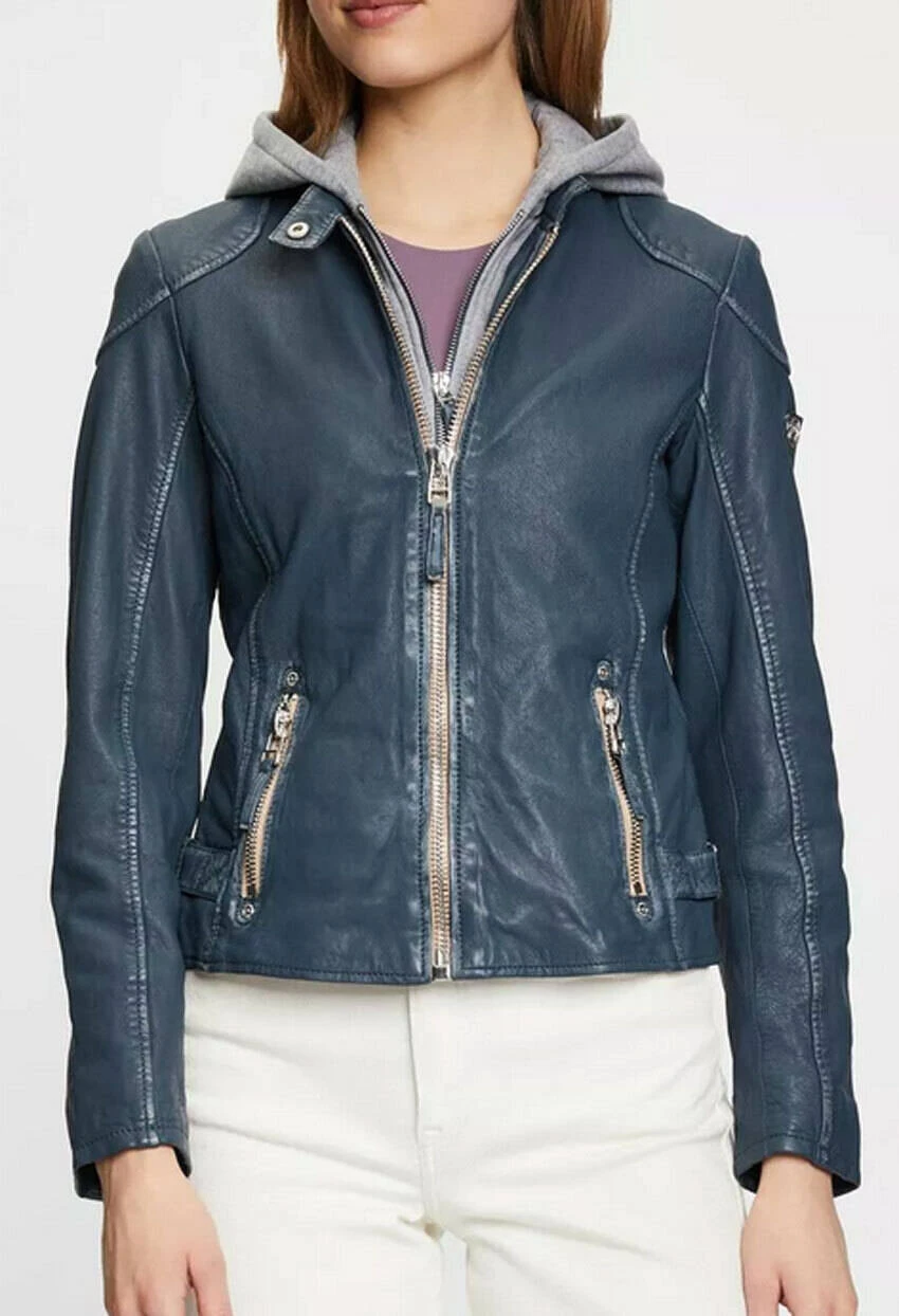 GIPSY Blouson Cuir Femme à Capuche Denim " FINJA " 4 GIPSY Blouson Cuir Femme à Capuche Denim " FINJA " – Image 4