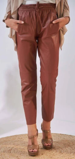 Pantalon Cuir Oakwood Femme Agneau Marron Clair " 63641 "