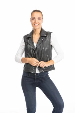 Gilet Sans Manches Cuir Femme Noir " 102338 " -Maroquinerie gilet cuir 102338 12 029890000 1003 28092023