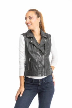 Gilet Sans Manches Cuir Femme Noir " 102338 " -Maroquinerie gilet cuir 102338 13 049314100 1003 28092023