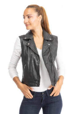 Gilet Sans Manches Cuir Femme Noir " 102338 " -Maroquinerie gilet cuir 102338 1 028249800 1003 28092023