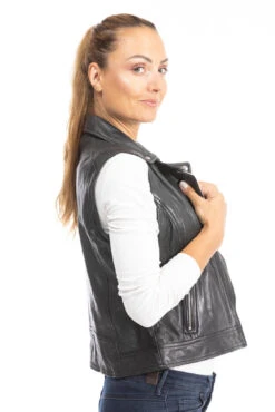 Gilet Sans Manches Cuir Femme Noir " 102338 " -Maroquinerie gilet cuir 102338 6 010553700 1003 28092023
