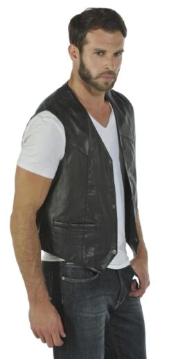 Gilet Cuir Homme Agneau Noir Sans Manches Classique " GILET " -Maroquinerie gilet cuir biais 076363700 1533 15052014