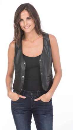 Gilet Cuir Femme Noir "LADY 01" -Maroquinerie gilet cuir sans manches agneau noir lady 5 038432900 1723 24092020
